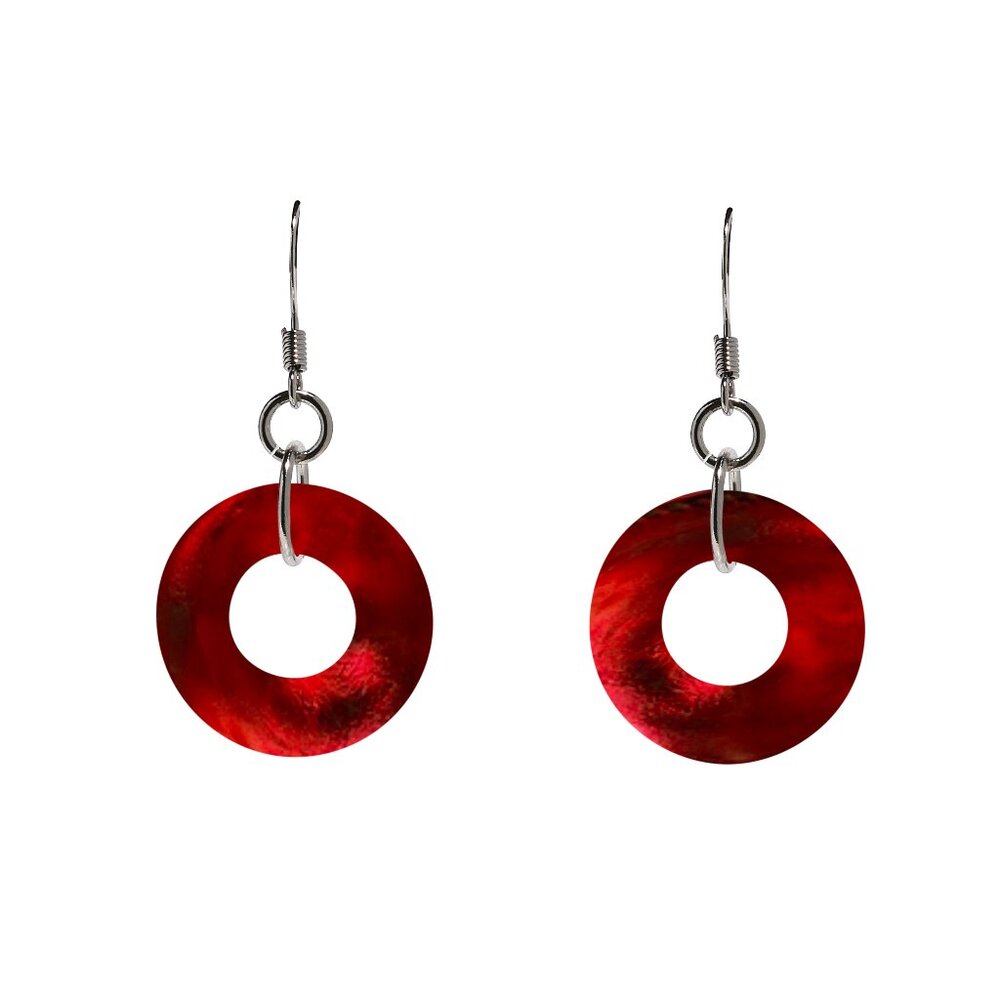 Recycled World War II Ruby Beer Bottle Glass Hoop Earrings
